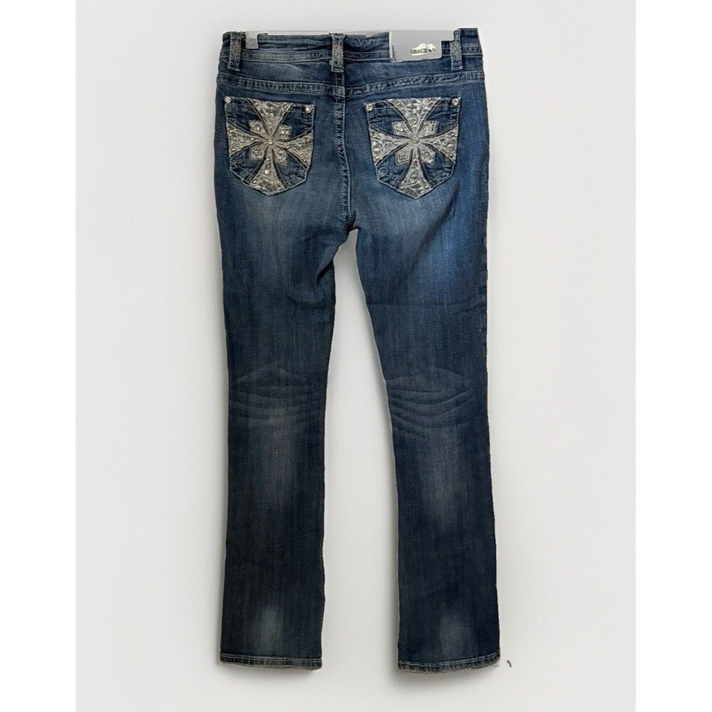 Grace in La Medium Wash Embellished Embroidered Western Rodeo Bootcut Jeans 9